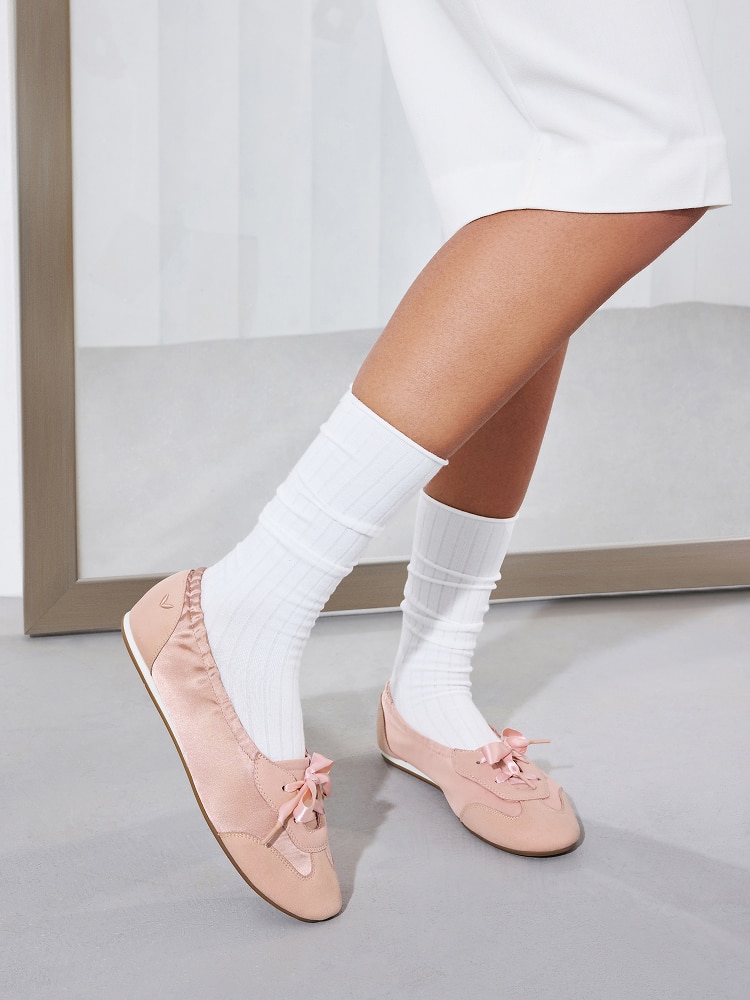 Round-Toe Satin Sneaks (Yanka), PEACH BLUSH | VIVAIA